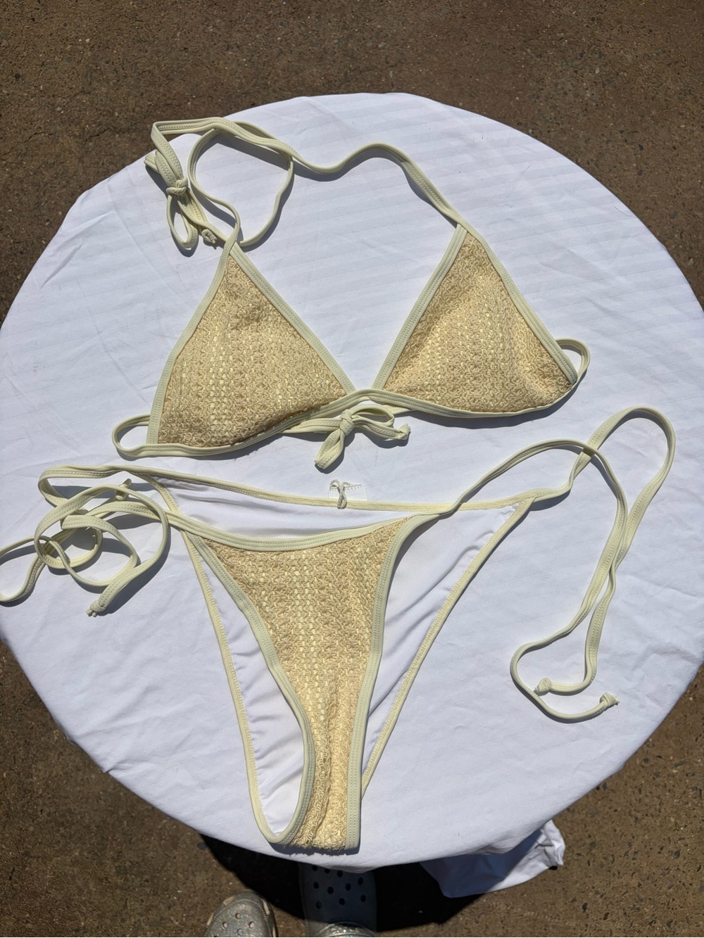 Cream Crochet Triangle Bikini Set - Women Swim